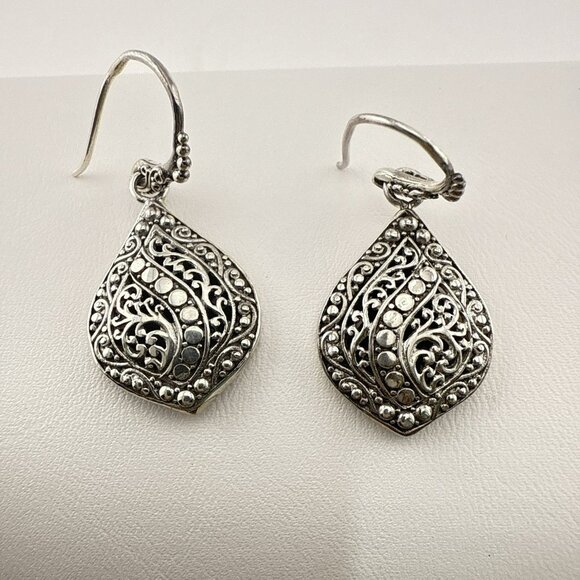 Sarda Sterling Silver Earrings Teardrop Filigree Pebbled Bali Scrollwork 925 JTV - Picture 6 of 11